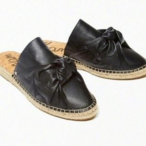 Sam Edelman Lynda Black Leather Espadrille/Mule with top Bow sz 10